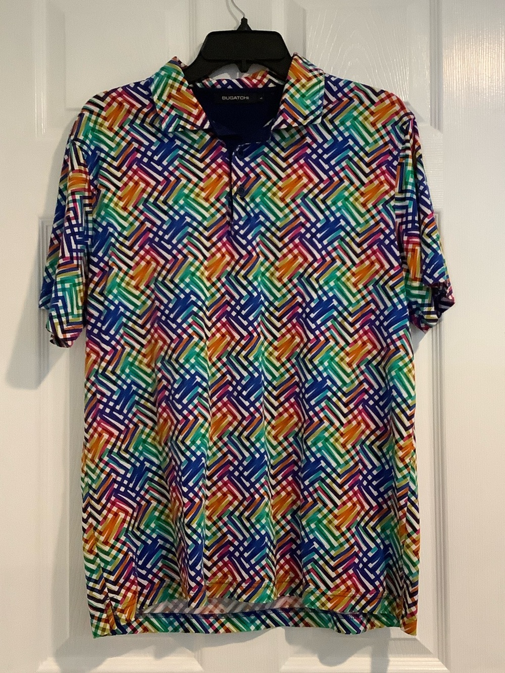 BUGATCHI 100% Mercerized Cotton Multicolor Bold Funky Summer Golf Polo Shirt L